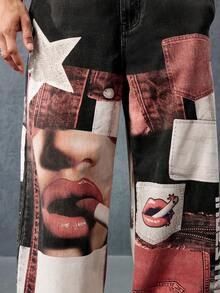 ROMWE MEN Street Life 男士直筒数码印花休闲牛仔裤 - 黑色 - 查看 2