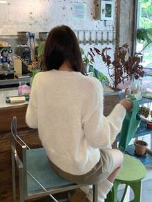 DAZY Damen Pailletten verzierter Lässig Koreanischer Stil Langarm Pullover, Herbst/Winter - Beige - Übersicht 5