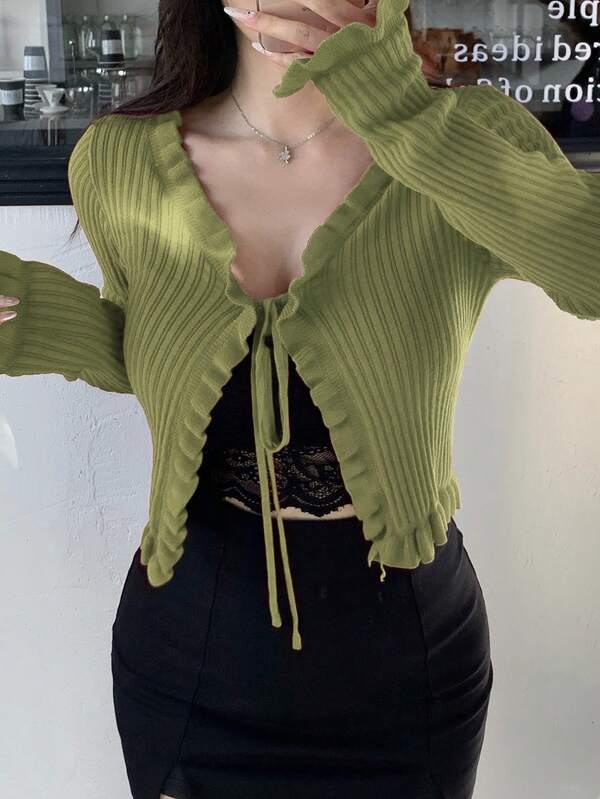 DAZY Cardigan elegante casual da donna con bordo in pizzo, adatto per primavera, autunno, San Valentino, Capodanno, feste di Natale