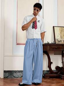 SWAVVY Men's Striped Pocket Pleated Wide Leg Loose Casual Pants