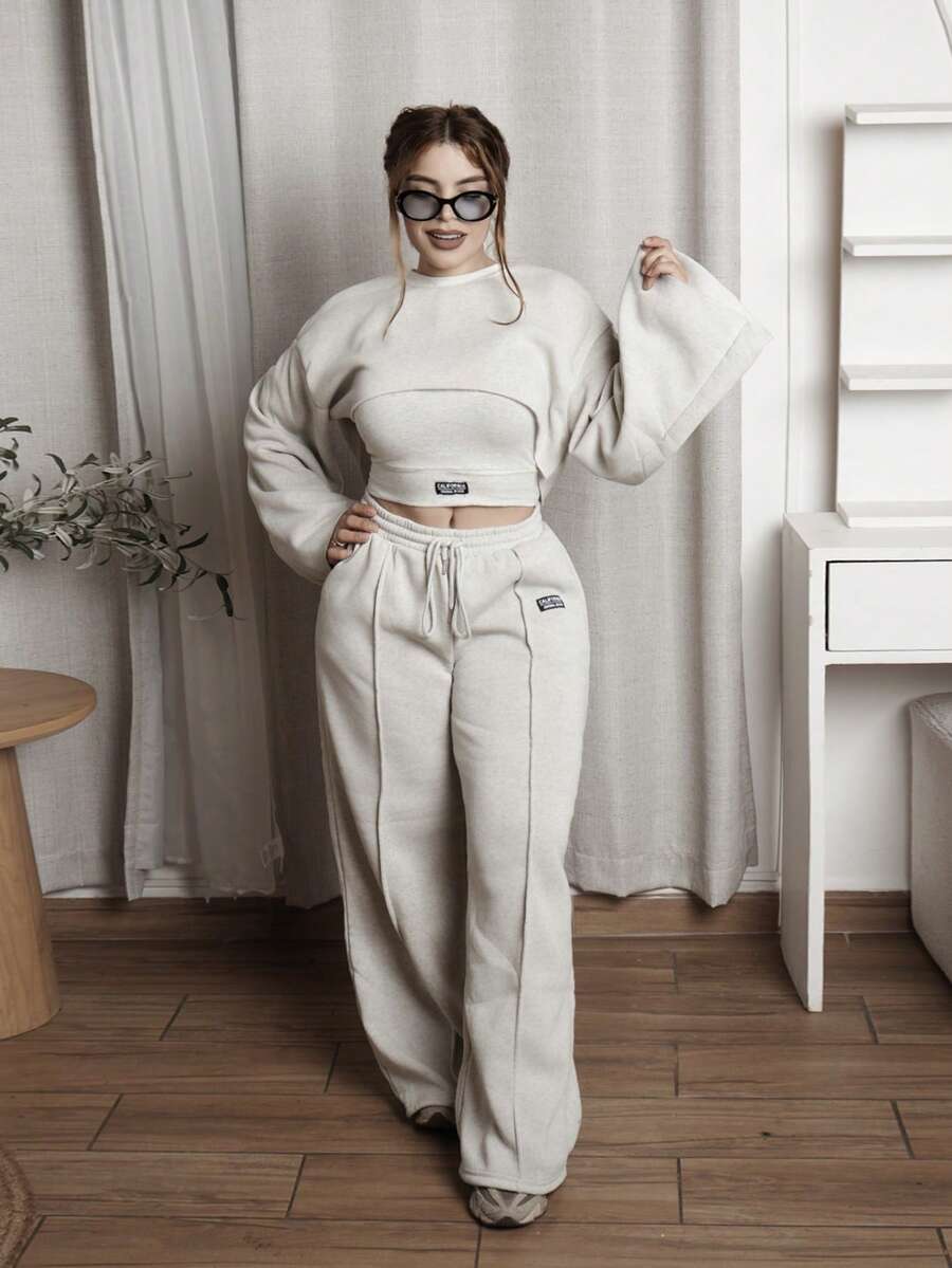 Lupita Cardoza 3pcs Women's Solid Color Casual Set - Grey - View 1