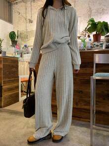 DAZY Ensemble 2 pièces pour femmes, veste à capuche de couleur unie décontractée et pantalon large, ensemble de loisirs automnal pour femmes