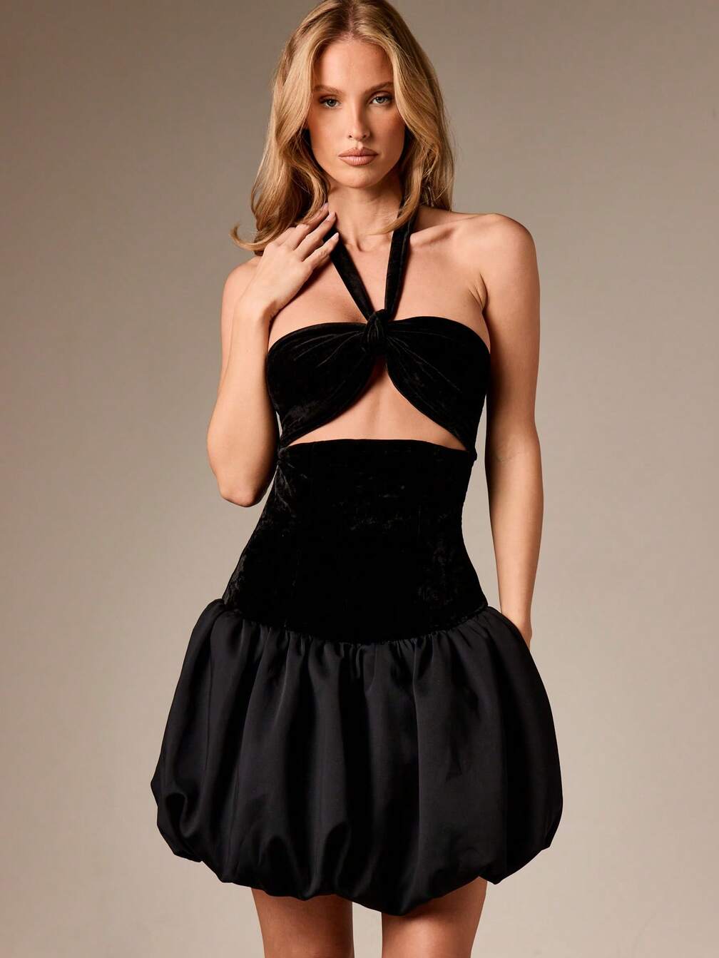 halter bubble hem mini dress Halter Neck Keyhole Cut out Bubble Hem Padded Mini Dress