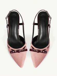 CUCCOO CHICEST Brown Cherry Pointed Toe Stiletto Heel Backless Women Pumps For Christmas Elegant Shoes Wedding Shoes - Pink - View 10