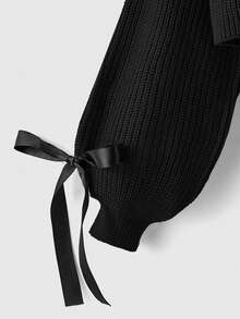 ROMWE Kawaii Gentle & Cute Bow Decor Ribbon Puff Sleeve Cardigan Sweater For Women - Black - View 4