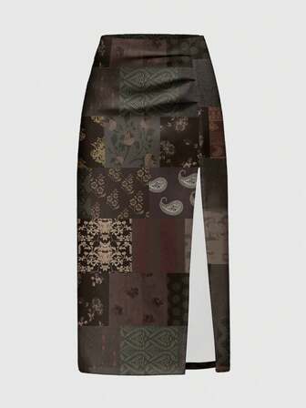 Fairycore Boho Floral Print High Slit Skirt For Women