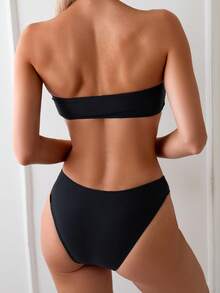 Swim Basics Women's Summer Beach Solid Color Pleated Strapless Sexy Bikini Set