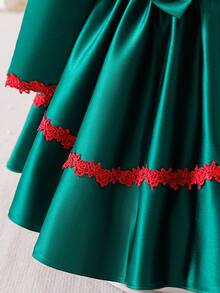 Glamorique Kids Girls' Cute Party Bow Puff Sleeve Princess Dress - Dark Green - View 7