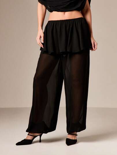 AiiRZ Floaty Wide Leg Palazzo Pants With Layered Ruffle Skirt Detail Bohemian Festival Harem Trousers