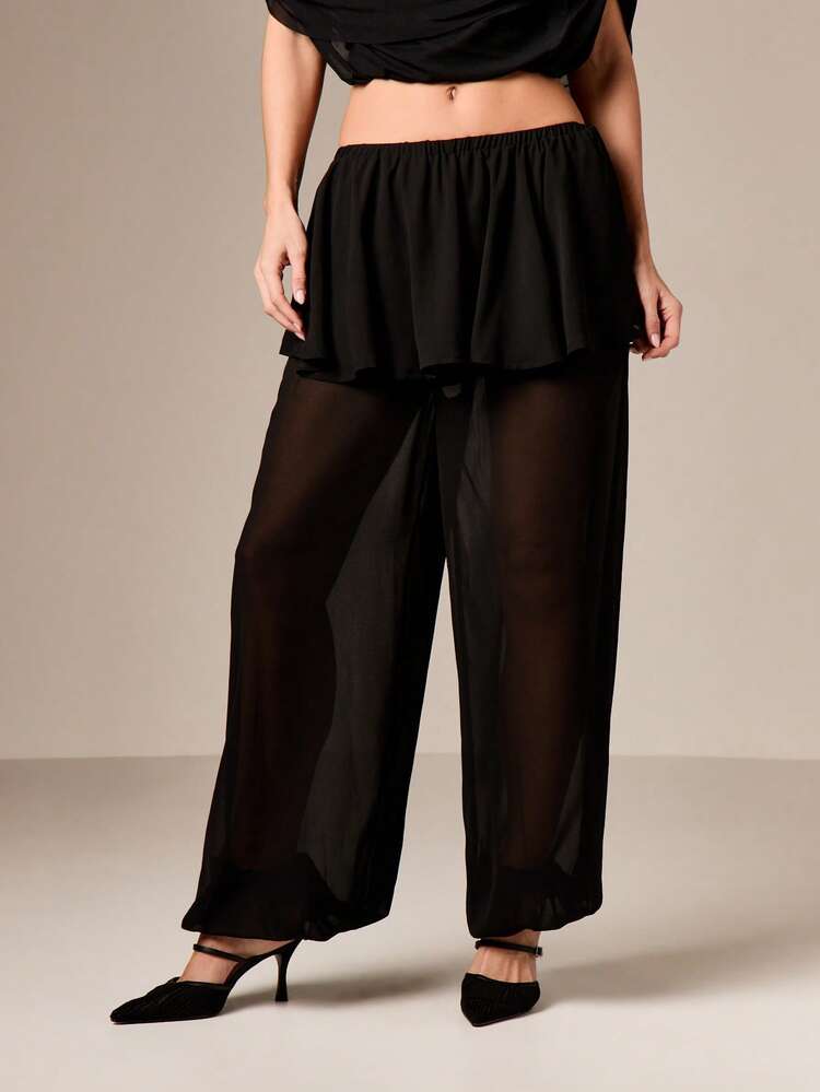 Palazzo Pants With Layered Ruffle Skirt