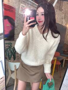 DAZY Damen Pailletten verzierter Lässig Koreanischer Stil Langarm Pullover, Herbst/Winter - Beige - Übersicht 3