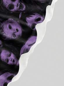 ROMWE Goth 复古哥特暗黑恐怖娃娃印花性感迷你连衣裙（女款） - 紫色 - 查看 4