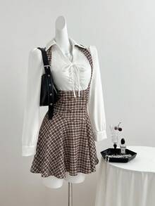 Sweetra French Elegant Early Autumn Long Sleeve 2 In 1 Dress, Fashionable Fresh Style, Casual Versatile Design, Slim Fit Flattering Silhouette, Suitable For Gatherings And Parties - Multicolor - View 5