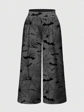 Gothic Dark Mysterious Bat & Spider Web Women Pants