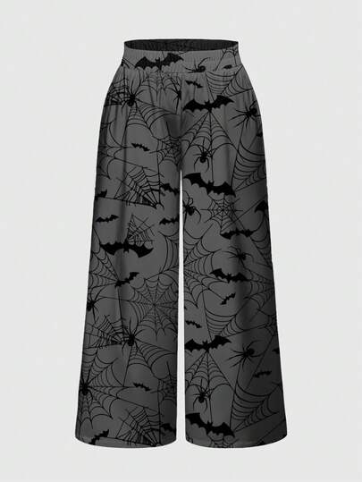 Gothic Dark Mysterious Bat & Spider Web Women Pants