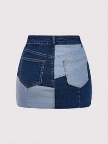 Sweetra Women's Patchwork Mini Denim Skirt - Multicolor - View 2