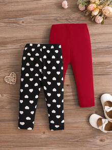 2pcs Babygirl Snug Fit Cute Versatile Polka Dot Elastic Waist Knit Pants Set - Red - View 6