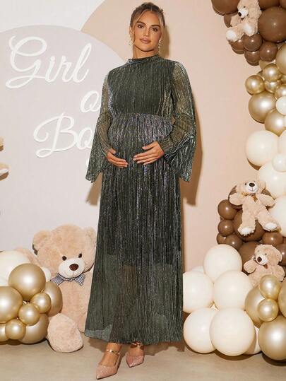 Loomaby 孕妇立领喇叭袖优雅连衣裙