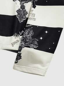 ROMWE MEN Street Life Men's Retro Virgin Mary Striped English Graphic Print Street American Style Polo Sweatshirt - Khaki - View 6