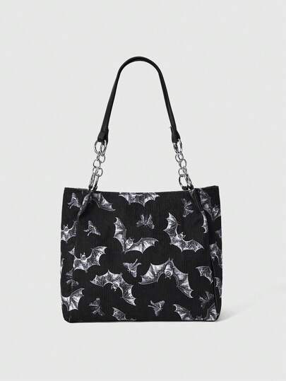 Grunge Punk Women's Fashionable Large Capacity Bat Pattern Shoulder Bag
