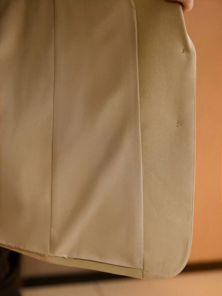 BLAZER DE BUREAU ÉLÉGANT KAKI À COL SIMPLE EN SATIN CONTRASTÉ POUR FEMMES