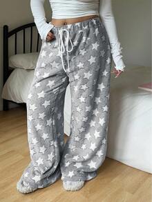 POPSWAY Plus Size Reversible Flannel Star Print Pants - Grey - View 6