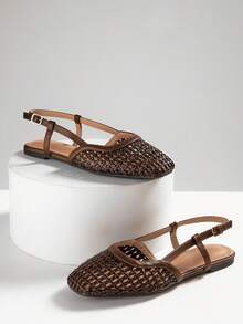 SHUZIA Femmes Chaussures Plates Confortables à Bout Pointu en PU Tressé avec Enfiler - Marron fonçé - Voir 3