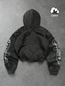 PAVTROS 男士圣母玛利亚肖像及字母印花美式街头风连帽衫，秋季卫衣，男士舒适秋冬款式，圣诞女士上衣，圣诞男士连帽衫，男士礼物，圣诞礼物 - 黑色 - 查看 2