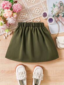 年轻女孩时尚百褶迷你裙，适合春夏穿着 - 墨綠色 - 查看 2