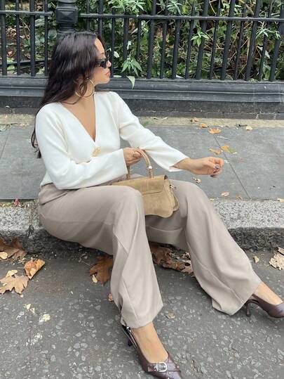 NegzBox Pantalones acampanados con pliegues de conjunto de traje, solo pantalones, lindos para una cita, salir, otoño, Navidad, trabajo, oficina, regreso a la escuela, corte limpio, fiesta de invierno