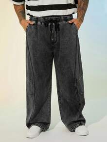 EASEVO Jeans lunghi in denim blu casual oversize, taglie comode per uomo