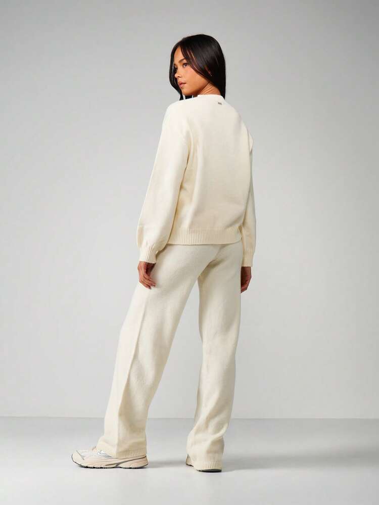 Missguided x Playboy Knitted Co Ord Set Long Sleeve Crew Neck Sweater Wide Leg Trouser Matching Outfit Casual Winter Loungewear