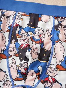 Popeye X SHEIN Quần lót boxer nam thoải mái, in họa tiết tương phản toàn bộ - Màu xanh lam - Xem 3