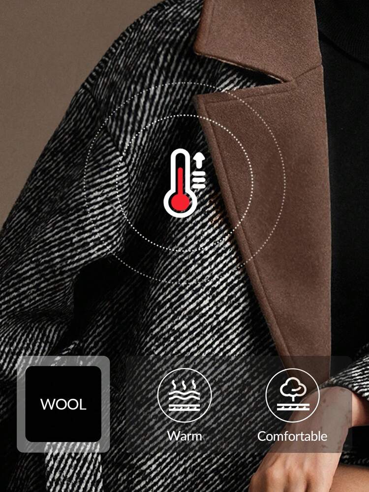 Women's Contrast Color Lapel NeckStriped Long Sleeve Loose Casual Wool Blend Jacket