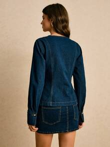 Poéselle Women's Solid Color Casual Long Sleeve Denim Blouse Jean Jackets For Women