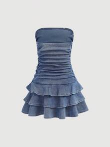 SHEIN Tween Girl Y2k Stylish Floral 3D Decor Blue Denim High Elasticity Transparent Camisole Mini Dress Fall Winter,Girls Fall Winter Clothes Streetwear Outfits,Teen Jeans,Girls Christmas Outfits,Girls New Year Clothes,Casual Outfits For Girls,Elegant Dress For Girls,Vacation Outfits For Girls, Party Dresses For Girls,Beach Outfits For Girls,Floral Dress - Medium Wash - View 3