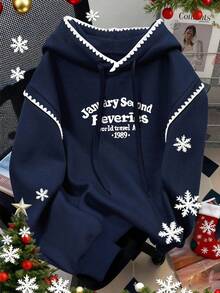 Rina Fox Women's Fashion Casual Minimalist Romantic Daily Versatile Contrast Color Letter Hoodie Sweatshirt