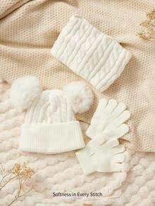 Cozy Pixies 3 PiecesBaby Winter Hat, Scarf And Mittens Set | Newborn Knit Set - White - View 2