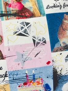 ROMWE Grunge Punk Bolso de mano casual de mujer con estampado de lema de gato, de gran capacidad - Multicolor - Ver 3