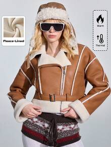 ROMWE Avant Women's Casual Y2K Furry Faroe Islands Jacket, Autumn/Winter - Brown - View 1