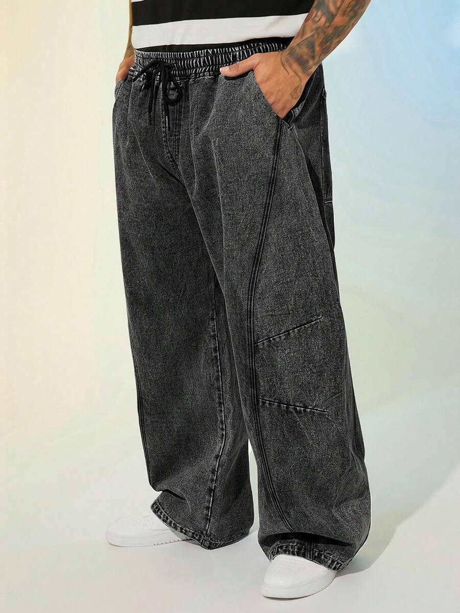 EASEVO Jeans lunghi in denim blu casual oversize, taglie comode per uomo