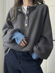 FRIFUL レディース ボタン ハーフプラケット ラグラン スリーブ ルーズ カジュアル ブラウス