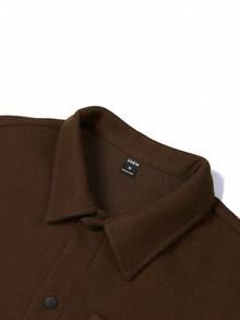 Manfinity Homme Men's Long Sleeve Simple Casual Solid Color Button-Up Patch Pocket Jacket, Autumn/Winter Brown Button Up Jacket - Coffee Brown - View 4