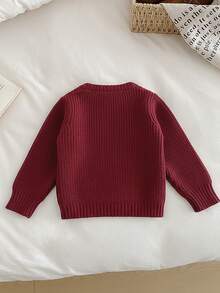 SHEIN Vintaside Kids Áo len chui đầu thắt nơ thời trang, đa năng, dễ thương cho bé gái, áo len dễ thương cho trẻ em, áo len thắt nơ cho bé gái, quần áo mùa thu và mùa đông, áo len cho bé gái, áo len mùa thu/đông cho bé gái, quần áo mùa thu đông cho trẻ em, áo len trẻ em, áo len cho bé gái, áo len cho trẻ em. - Màu Đỏ Sâu - Xem 2