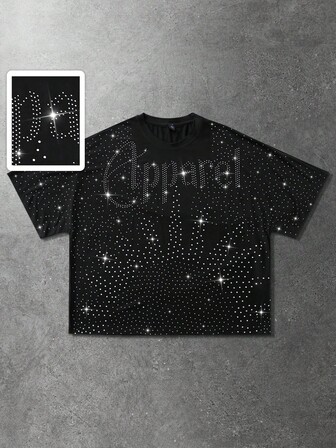 Street Life Maglietta a maniche corte da uomo con decorazioni in strass, adatta per uso quotidiano, primavera/estate