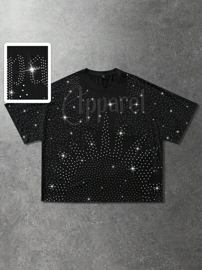 Street Life Camiseta de manga corta con adornos de rhinestone para hombres, adecuada para uso diario, primavera/verano