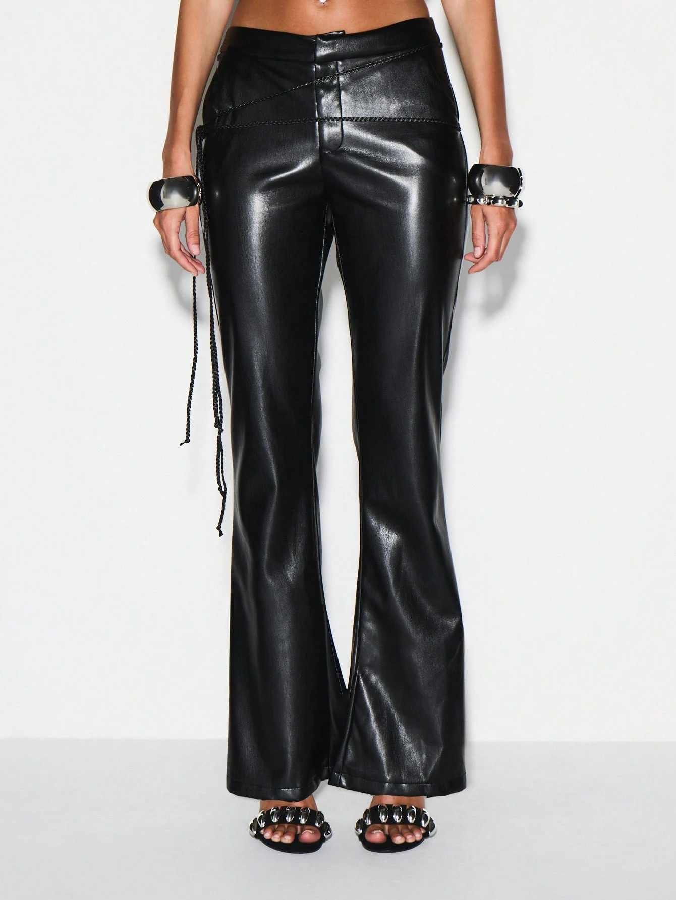 KIZN Leather Flare Pants With Lace Up Details
