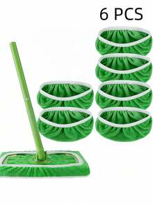 2 4 6 8 件装扁平超细纤维可水洗干湿两用易清洁兼容扫地机扁平地板拖把替换垫布家用清洁用品旋转拖把除尘器园艺工具家居装修 - 綠色 - 查看 14