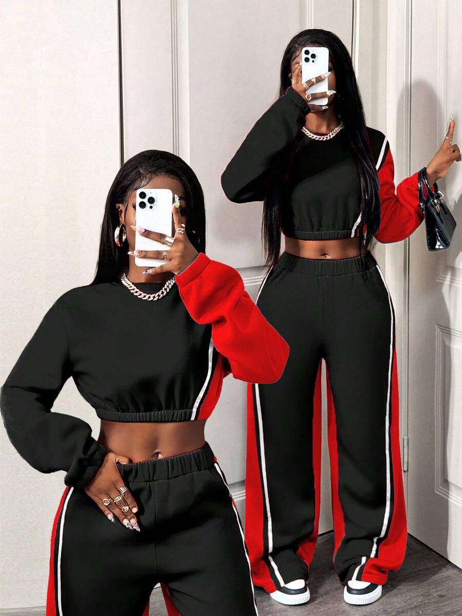 SHEIN BamGlam 女士撞色拼接短款套头卫衣 - 彩色 - 查看 1