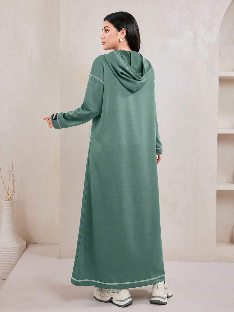 Veilorie Hooded Contrast Stitching Letter Graphic Long Sweatshirt Dress |  SHEIN EUR